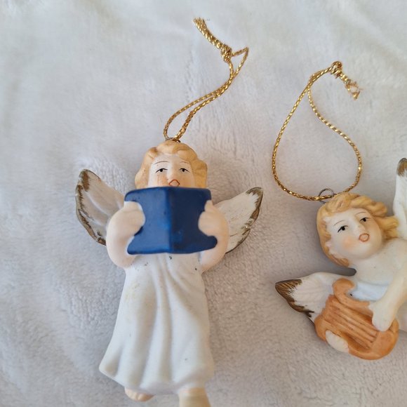 Lot of 2 Vintage Russ Berrie Porcelain Angel Christmas Tree Ornaments No. 5567 - Picture 6 of 6